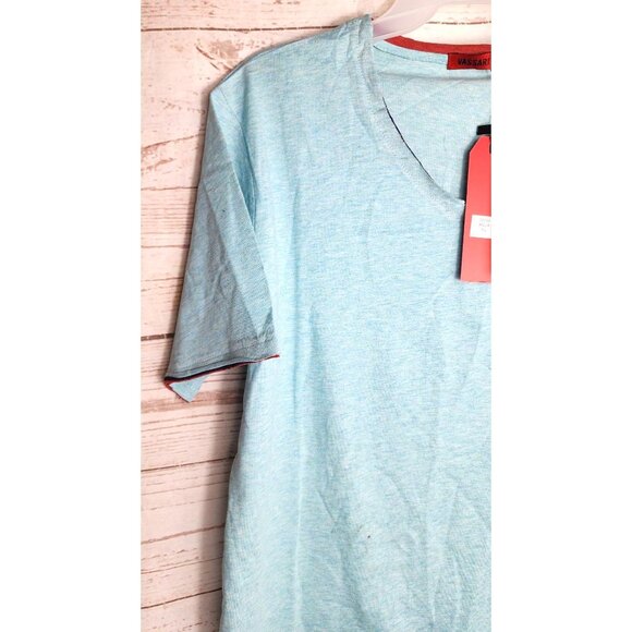 Vassari Los Angeles V-Neck XL Slim Fit Short Sleeve Teal Cut Hem, Cuff Shirt - Picture 4 of 16